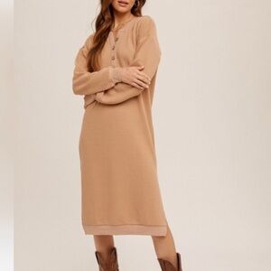 Hem & Thread NWT Tan Waffle Knit Midi Dress size S